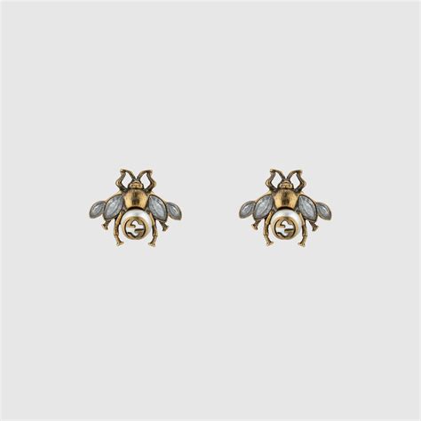 gucci bee jewelry|Aged Gold Finish Bee Earrings With Crystals .